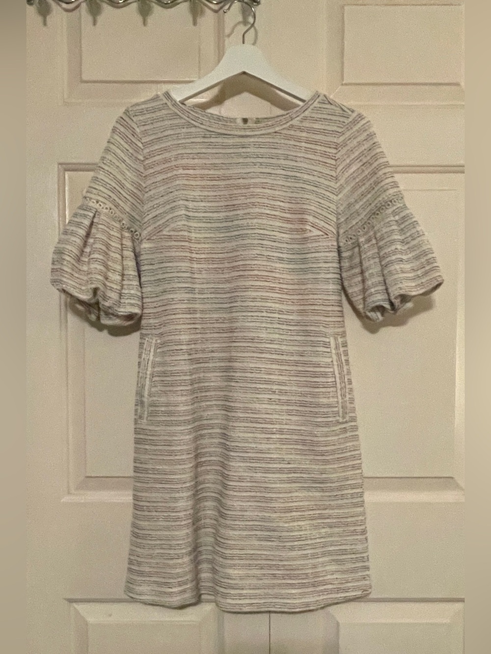Classic LOFT Petites SP Striped Bell Sleeve Shift Dress with Pockets